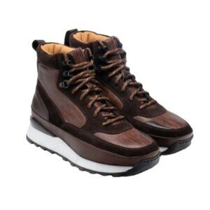 Magnanni Mens Brown Leather Mid Height Lace Up Rubber Sole Bodhi Boots Sz 8 New